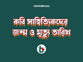 কবি সাহিত্যিকদের জন্ম ও মৃত্যু তারিখ